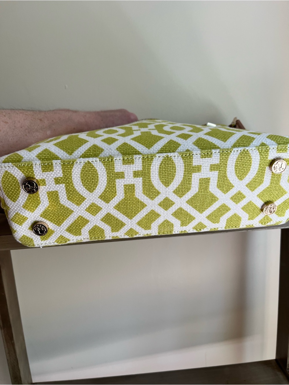Spartina 449 NWOT Lime Green Geometric Crossbody with Tan Strap - Picture 13 of 16